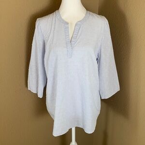 Chico’s Size 1 Light Blue Swiss Dot Cotton Tunic Top Split Neck Short Sleeve
